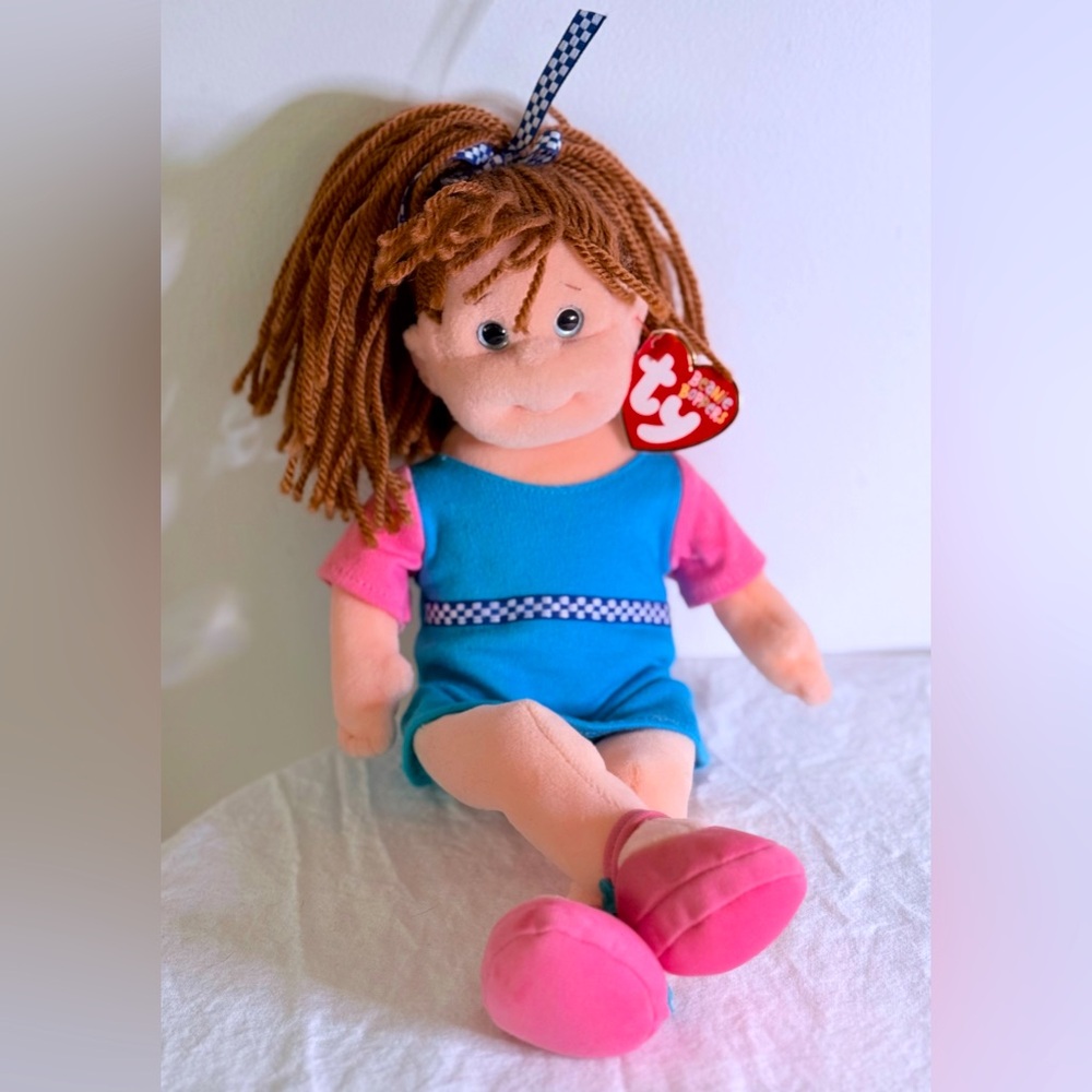 Ty Plush Doll Brown Hair Blue and Pink Outfit